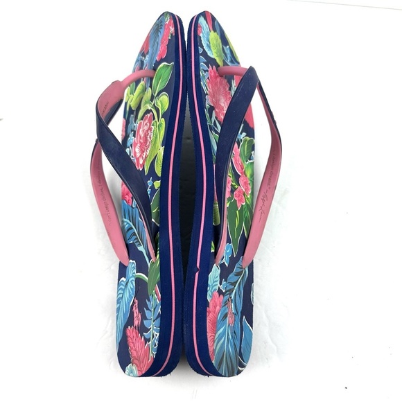 Polo Ralph Lauren Bolt Flip Flops 13-14 Navy Garden Floral Tropical Sandals Mens - Picture 6 of 7